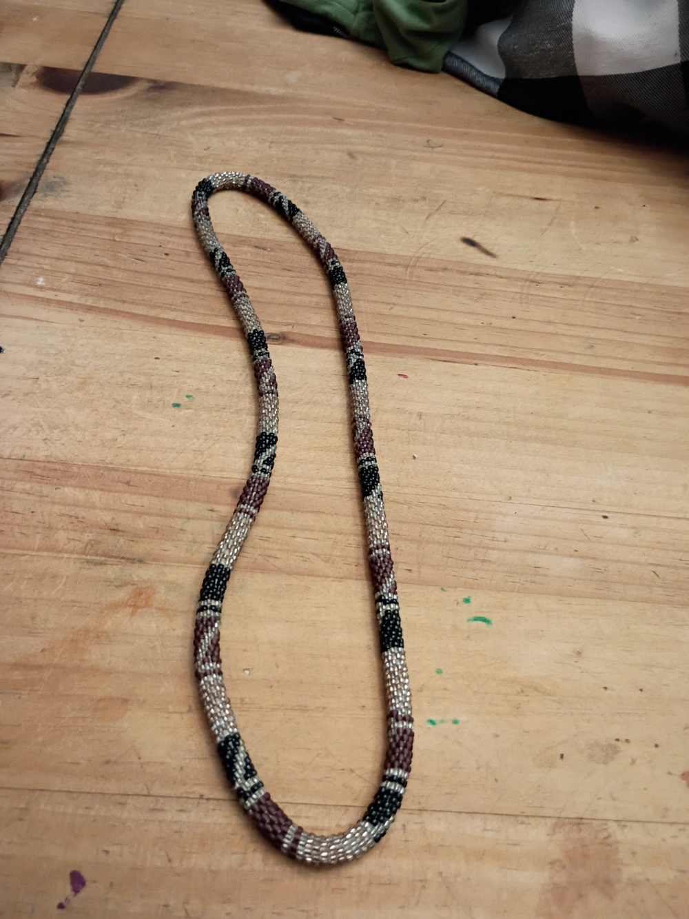 Boho Braided Seed-Bead Necklace in Black, Brown & Cream